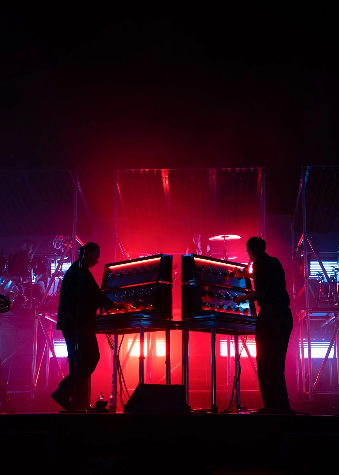 Touring stage setup for Soulwax with modular scaffold structure