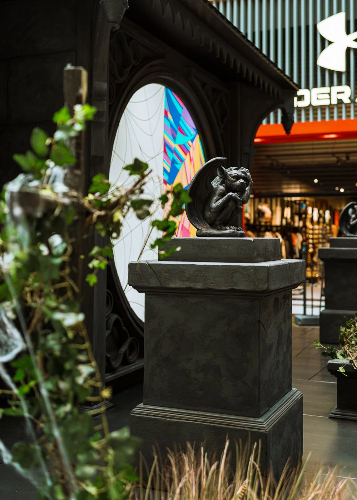 Brand activation with 3D printed gargoyles and scenic detailing