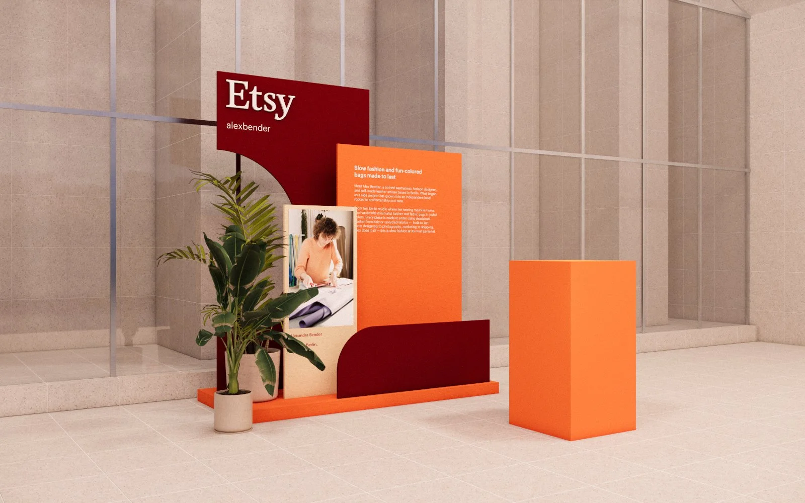 Scalable booth system combining brand consistency with individual artisan presentation for Etsy event