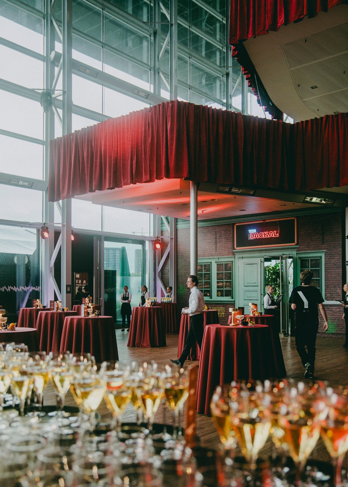 Custom-built event space with 15 meter red carpet and backdrop