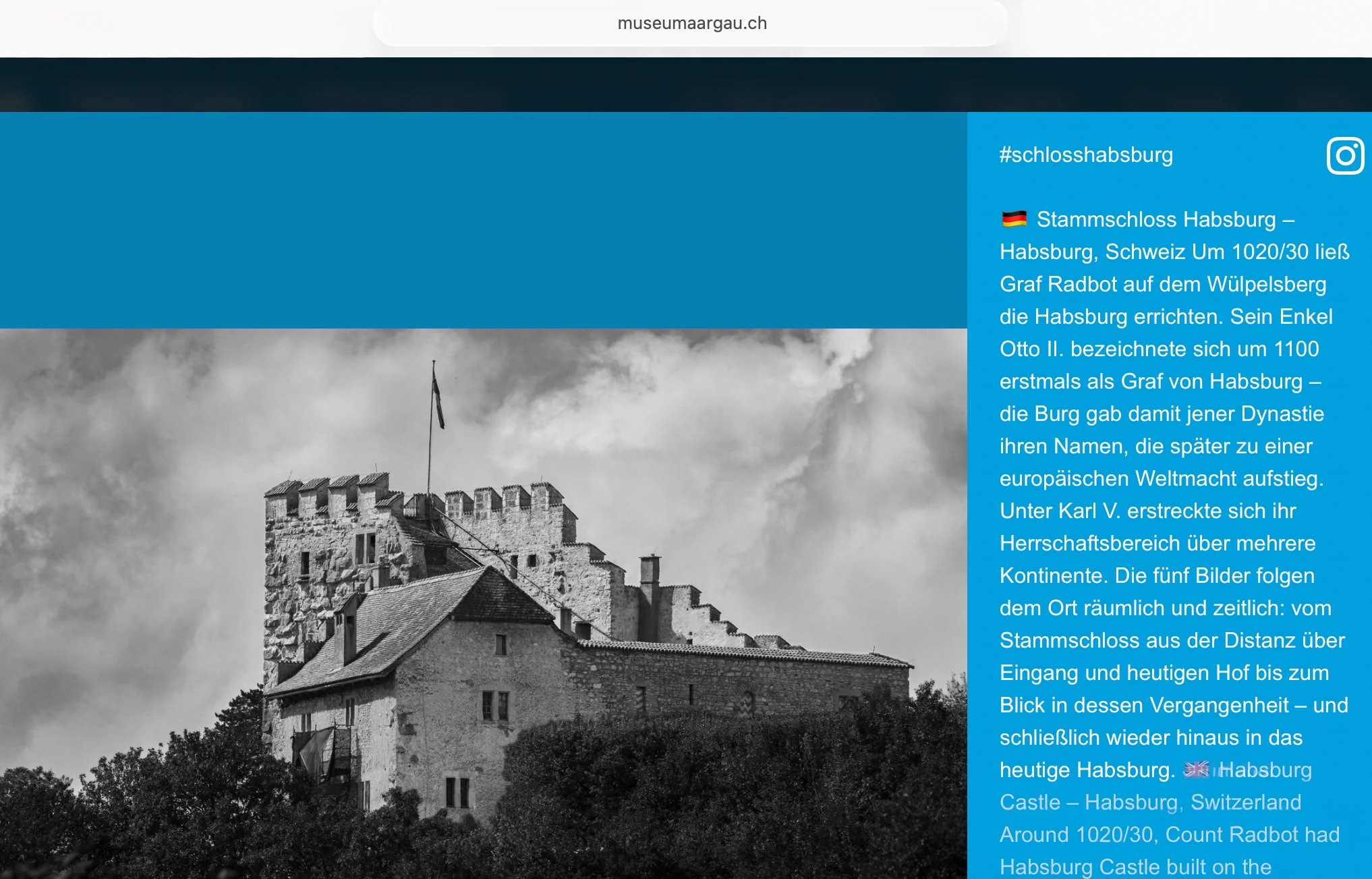 Museum Aargau – Auswahl für die Social Wall der offiziellen Website von Schloss Habsburg, 2026