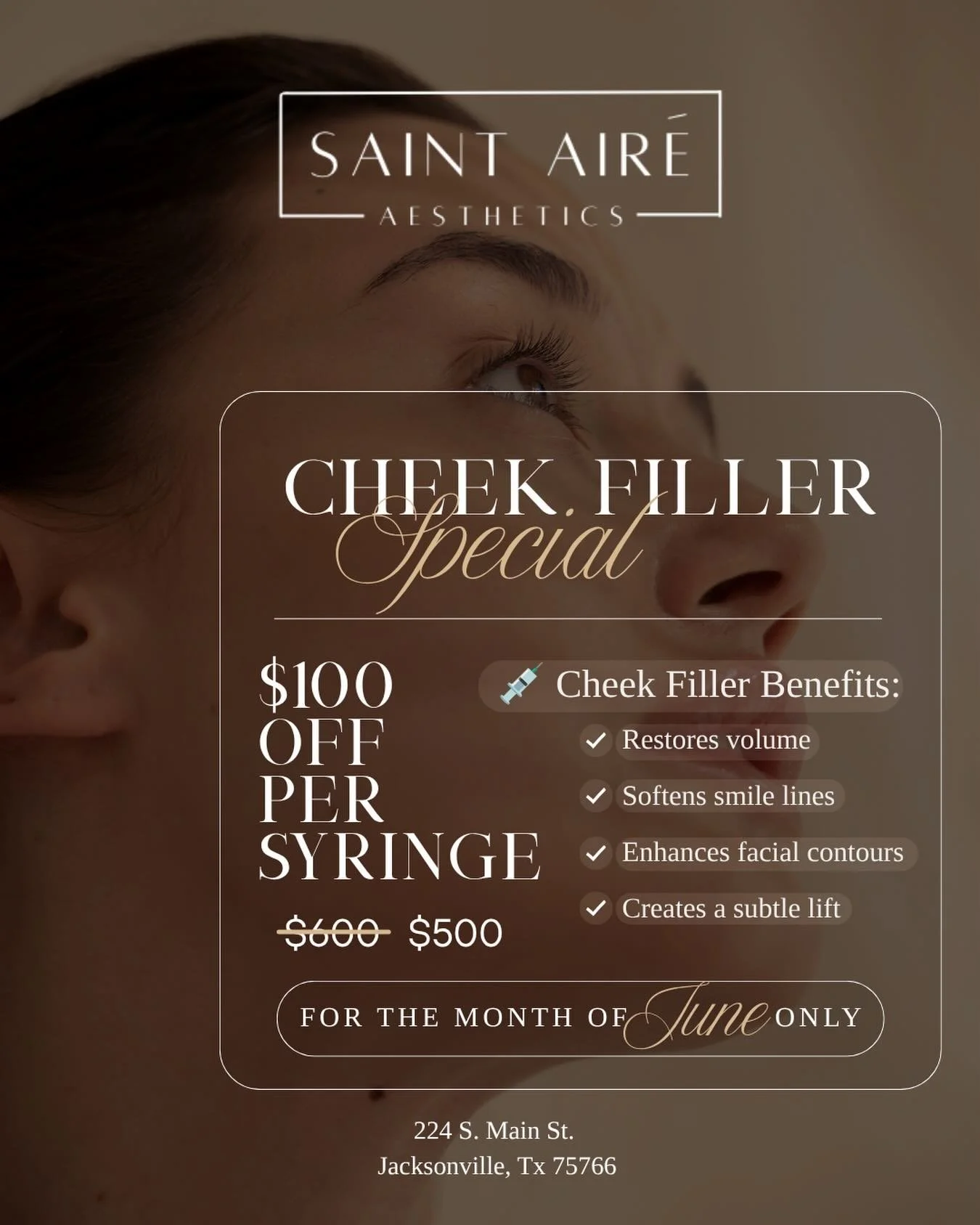 ✨ JUNE CHEEK FILLER SPECIAL ✨

Cheek filler isn&rsquo;t just about adding volume ~ it&rsquo;s one of the most effective treatments for restoring facial balance and creating a refreshed, youthful appearance.

This month, enjoy $100 OFF per syringe of 
