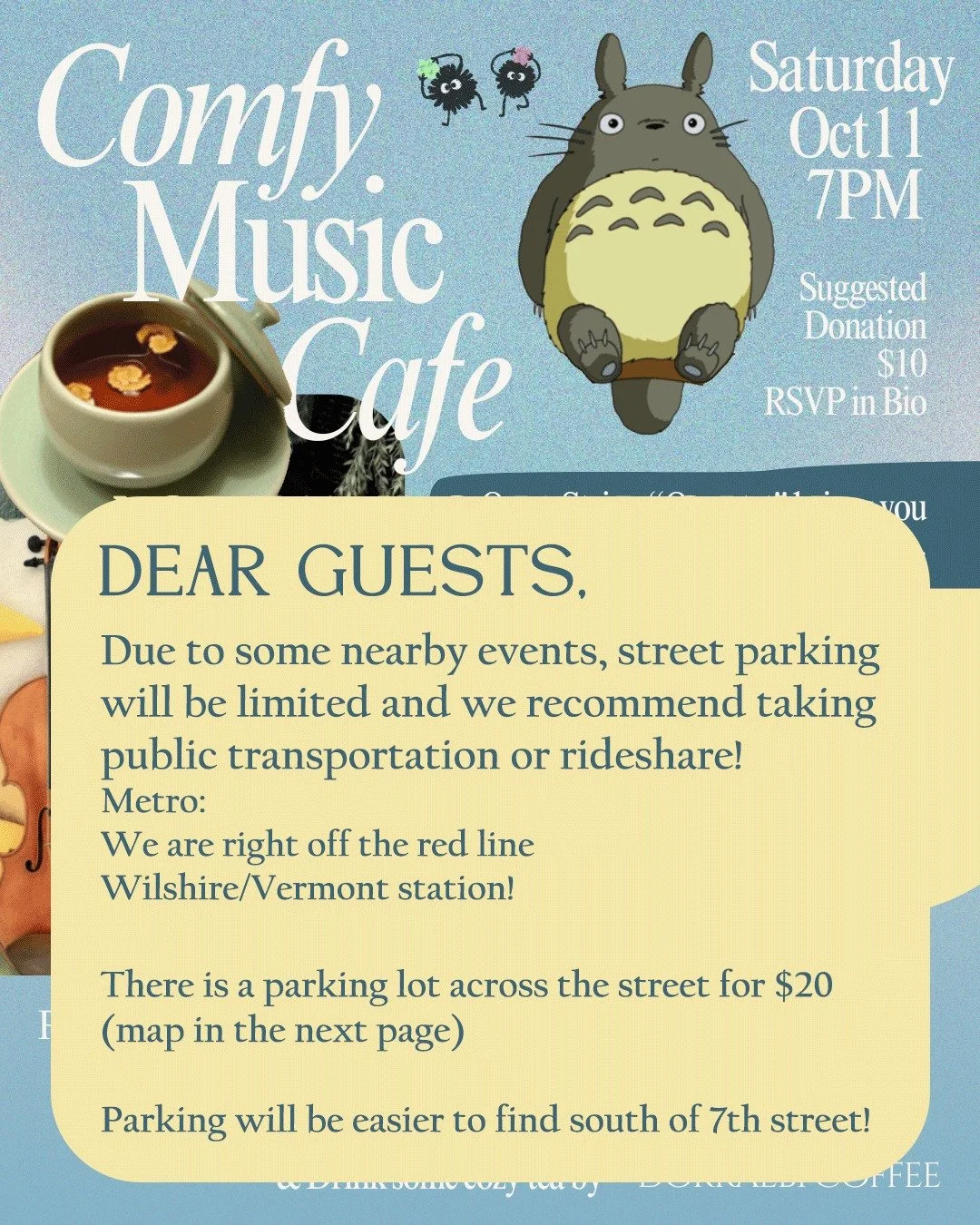 Some updates on parking for tonight's events!

There is an event nearby that is limiting the street parking in the immediate area, so here are some tips!

We highly recommend taking public transportation or rideshare!

There is also a paid parking lo