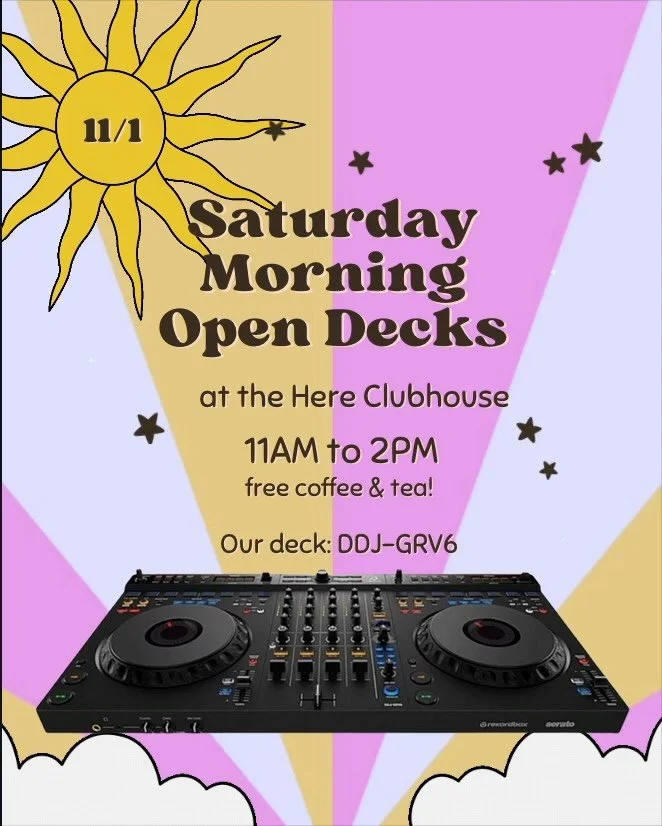 This Saturday (11/1) is another Saturday Morning Open Decks! Come to DJ, sip some sweet drinks, and just chill out 😎 All skill levels are welcome to try our AlphaTheta DDJ-GRV6 deck. $10 cover at the door, but no one will be turned down for lack of 