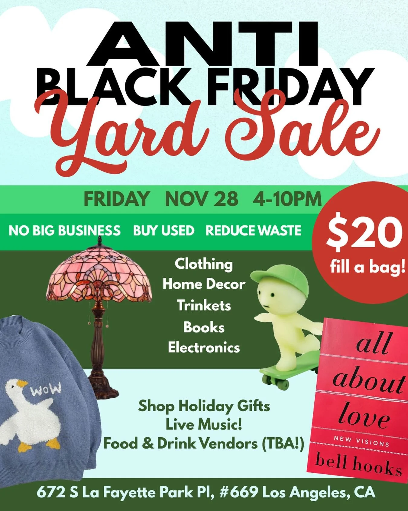 No business as usual this Black Friday! Say no to fast fashion and to big businesses like Amazon and Zara and come shop secondhand this year! BYOB - Bring Your Own Bag &mdash; Fill up a bag for just $20! Not only will there be clothes, there will be 