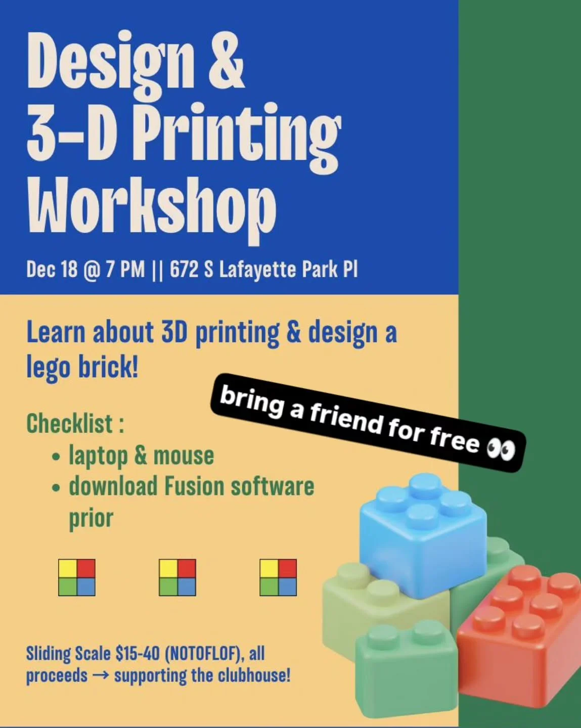 If you want to try making custom holiday gifts or VERY specific cosplay items, come learn 3D printing with us! Our space has a printer and plenty of materials to get you started.

Thurs 12/18 @ 7pm
$15-40 sliding scale (no one turned away)
Bring a fr