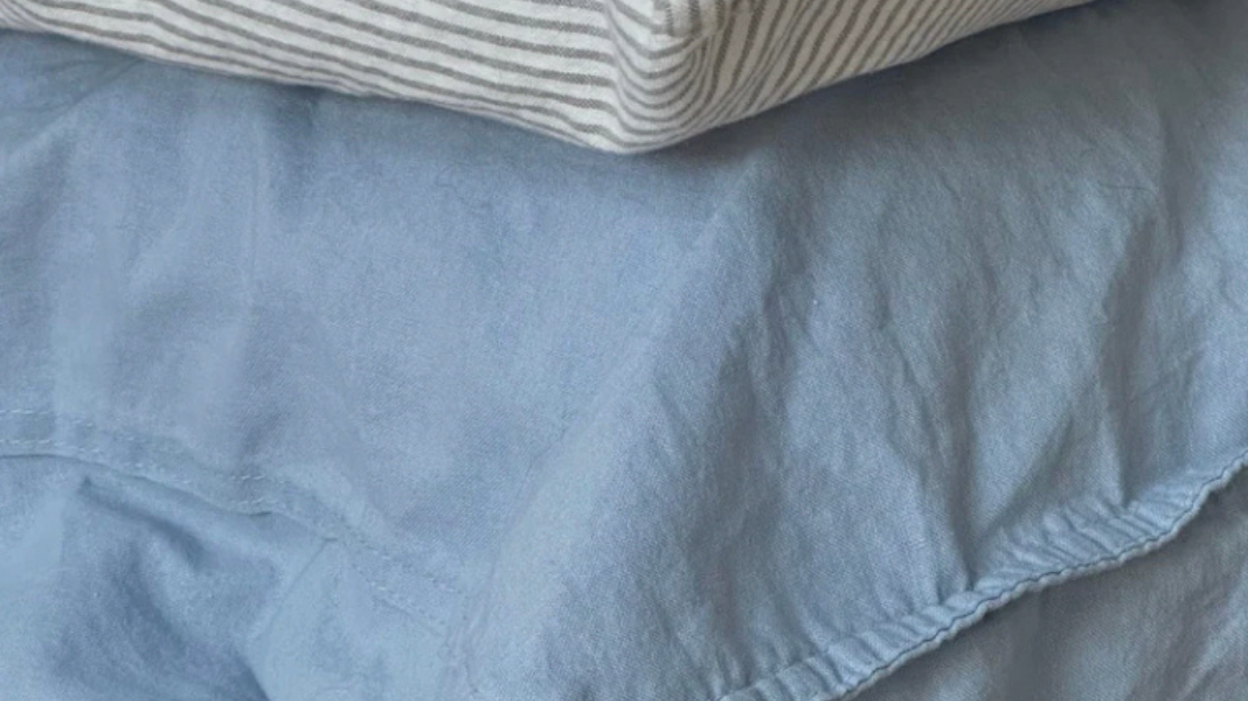 Blue and striped linen bedsheets