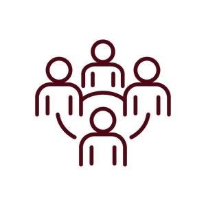 Five people connected in a circle representing teamwork