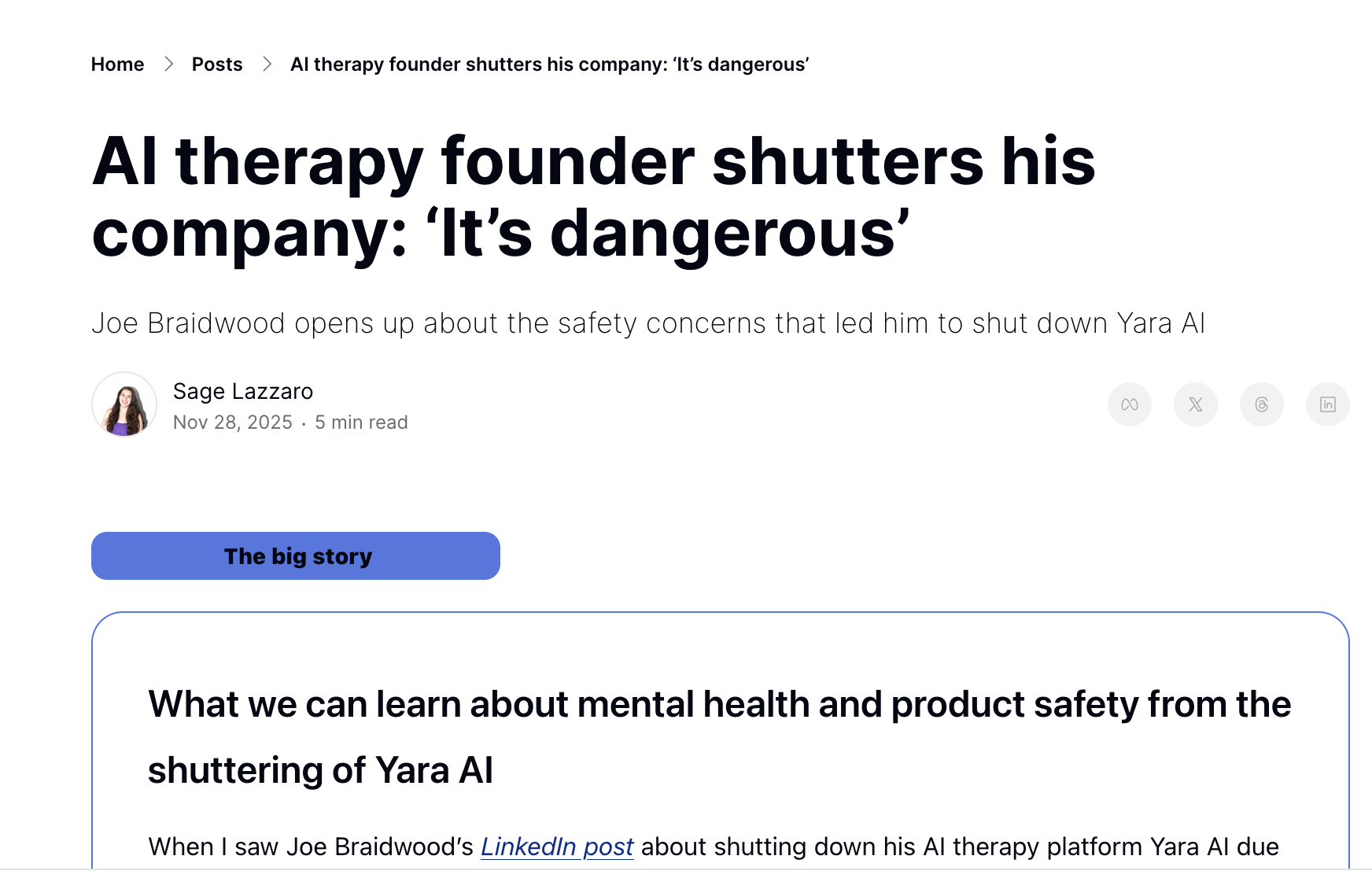 The Hard Truth From a Mental Health AI Founder: Vulnerable People Are Not Safe Test Cases