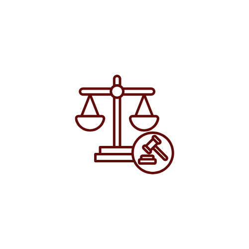 Icon of balanced scales with a gavel and a prohibition sign, indicating legal or judicial restrictions.