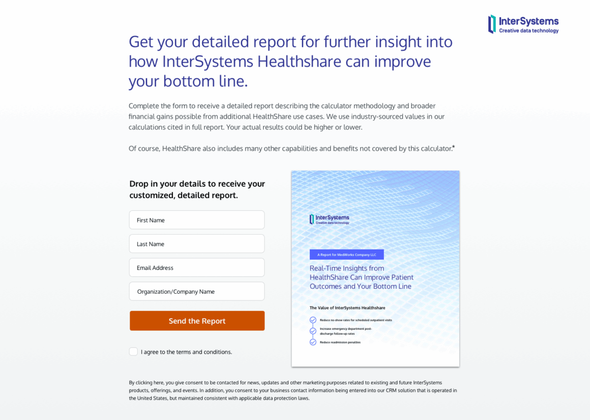 Summary screen to obtain a health cost take away to guide future decisions and inform revenue, seen in the light version here.
