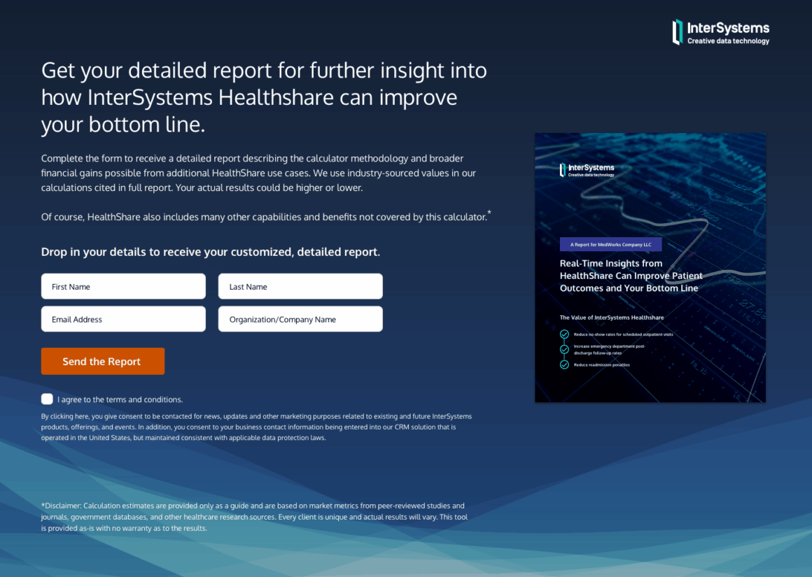 Summary screen to obtain a health cost take away to guide future decisions and inform revenue, seen in the dark version here.
