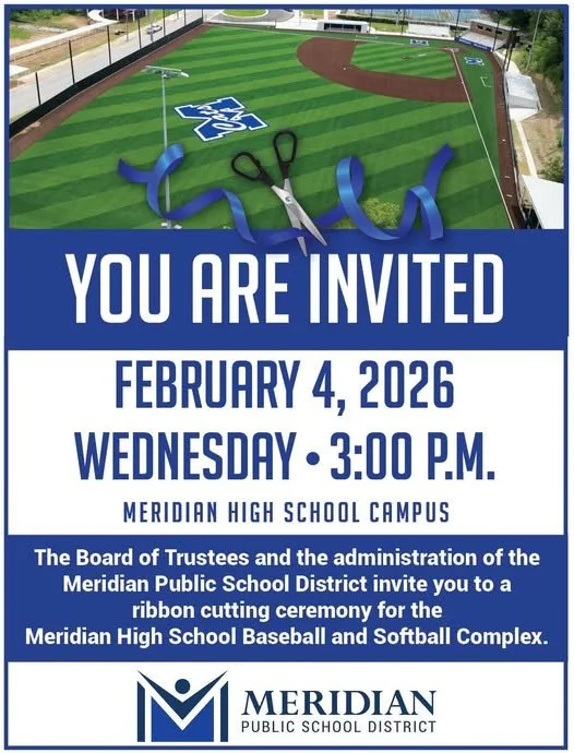 Join us tomorrow for a monumental day at Meridian High School when we hold the official ribbon cutting the the MHS Baseball and Softball Complex!