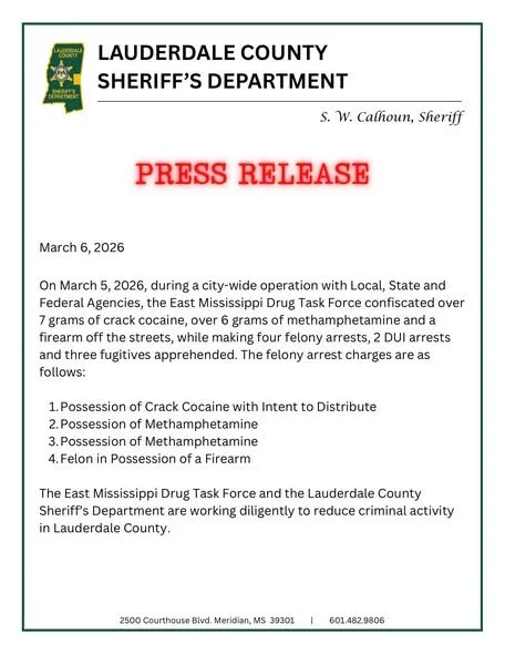 Press Release Lauderdale County, MS Sheriff's Office