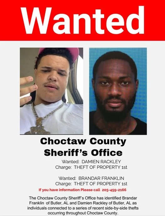 Two Individuals Wanted in Choctaw County Theft Investigation