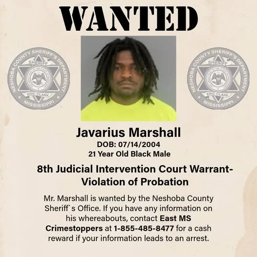 Wanted Neshoba County Sheriff's Office Javarius Marshal
