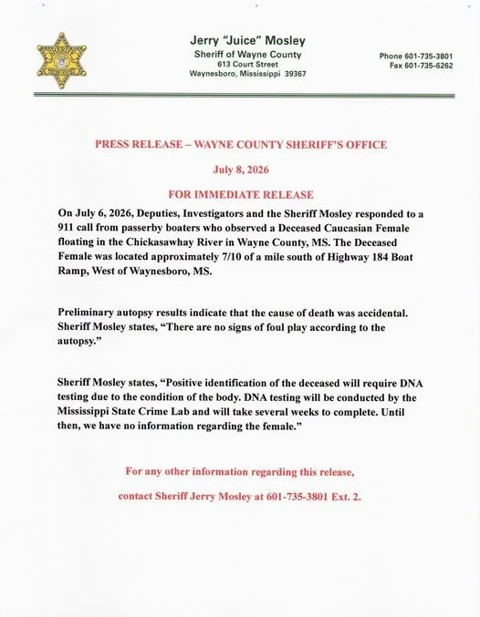 Body Found in Wayne County ; Authorities Say Preliminary Autopsy Indicates Accidental Death