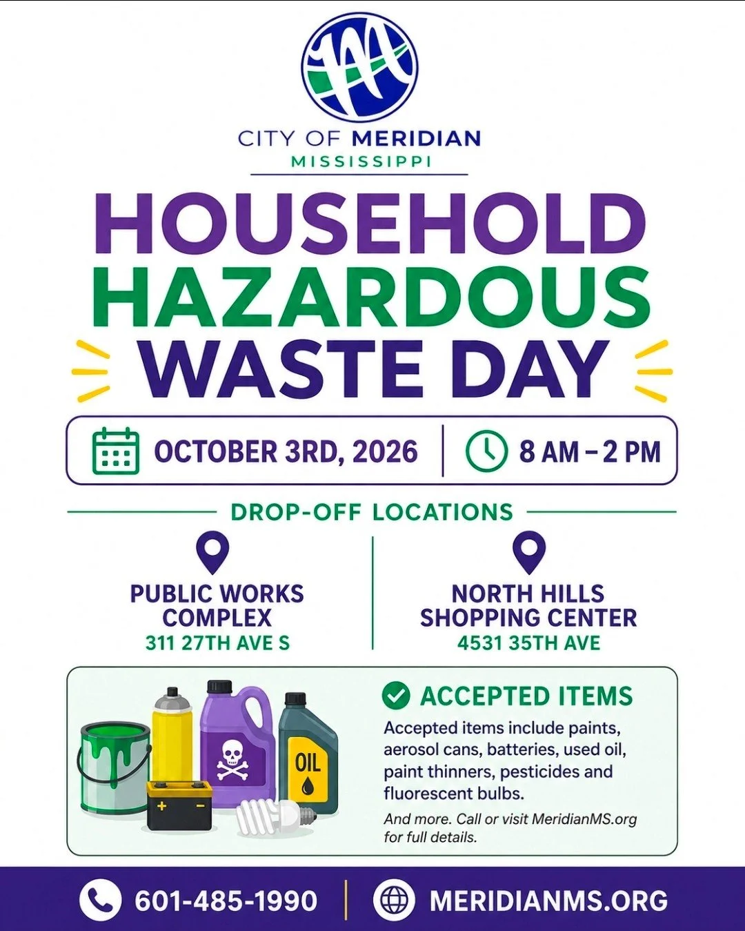 City of Meridian, Mississippi to Host Household Hazardous Waste Day October 3, 2026