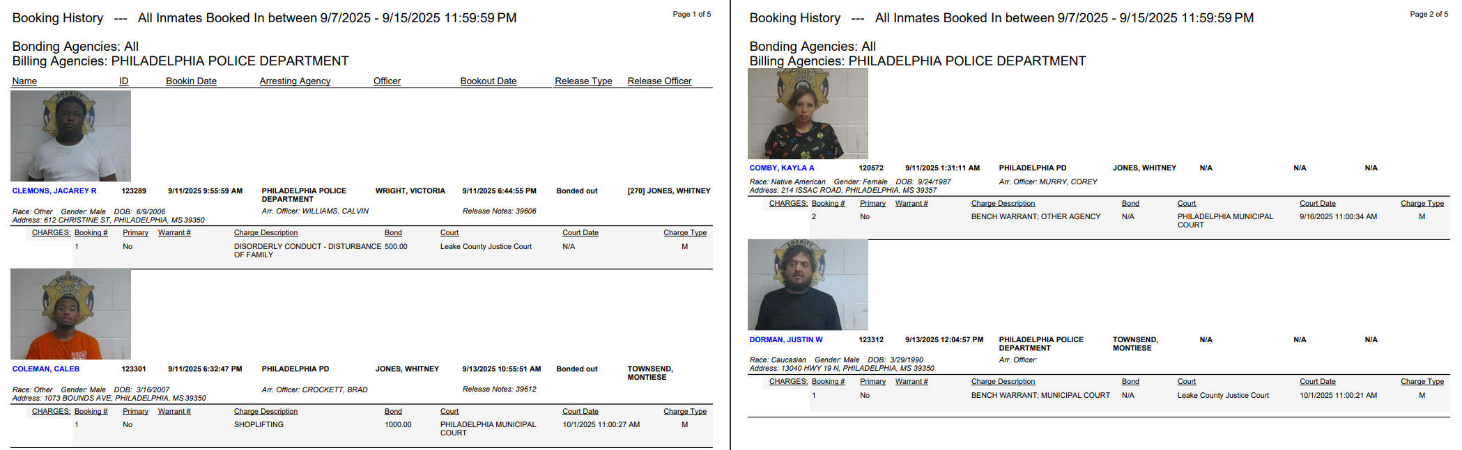 Philadelphia Arrest Report 9-15-25