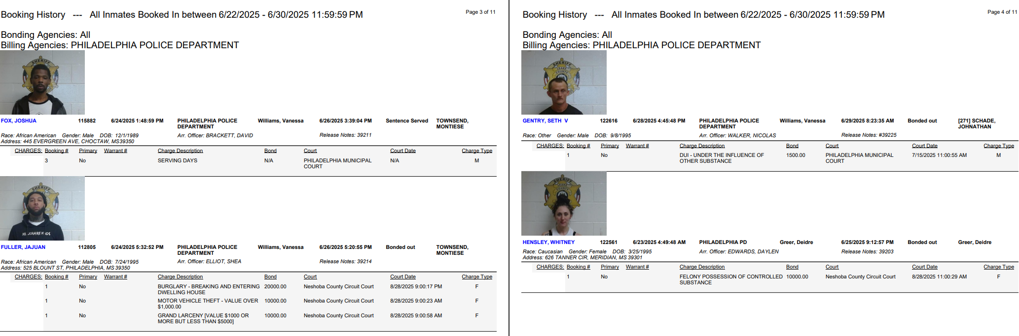 Philadelphia Arrest Report 6-30-25