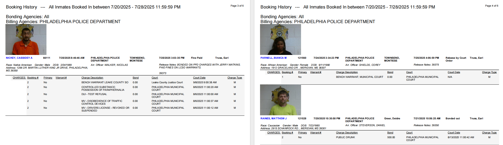 Philadelphia Arrest Report 7-28-25 — Scotty Ray Report