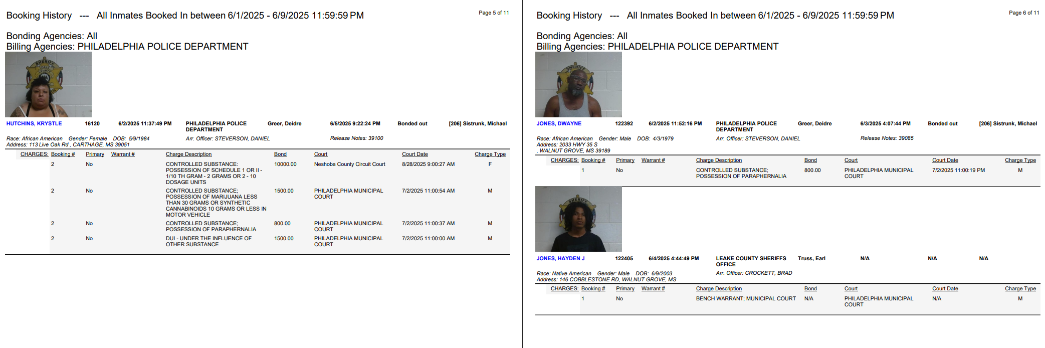 Philadelphia Arrest Report 6-12-25