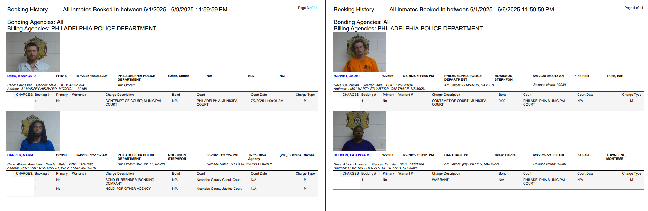Philadelphia Arrest Report 6-12-25