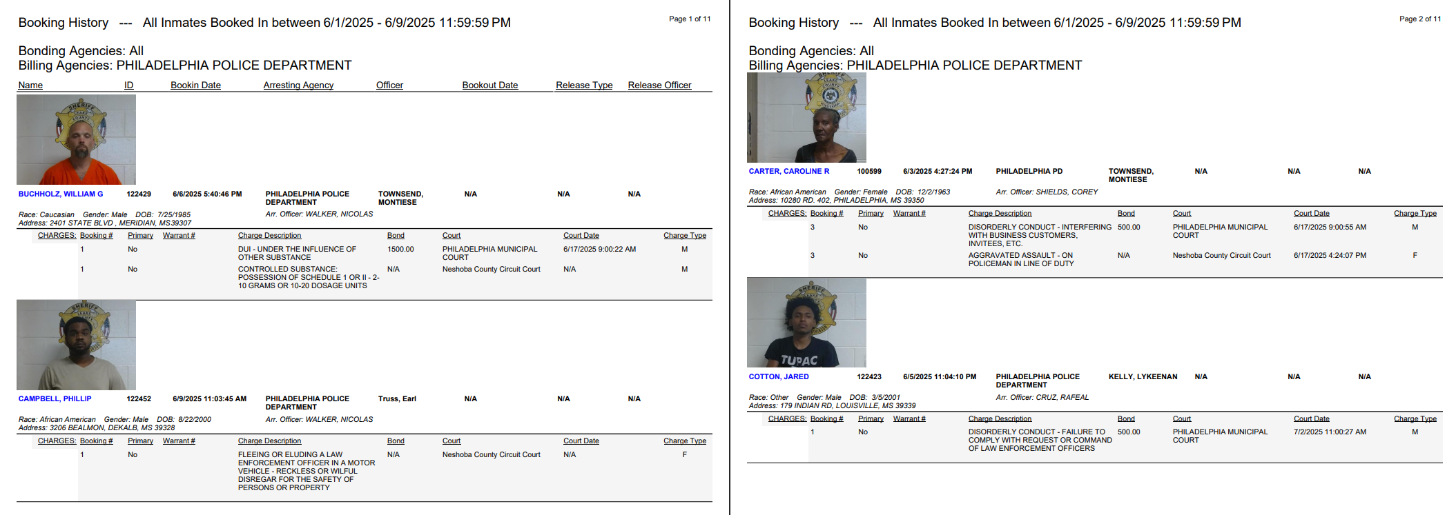Philadelphia Arrest Report 6-12-25