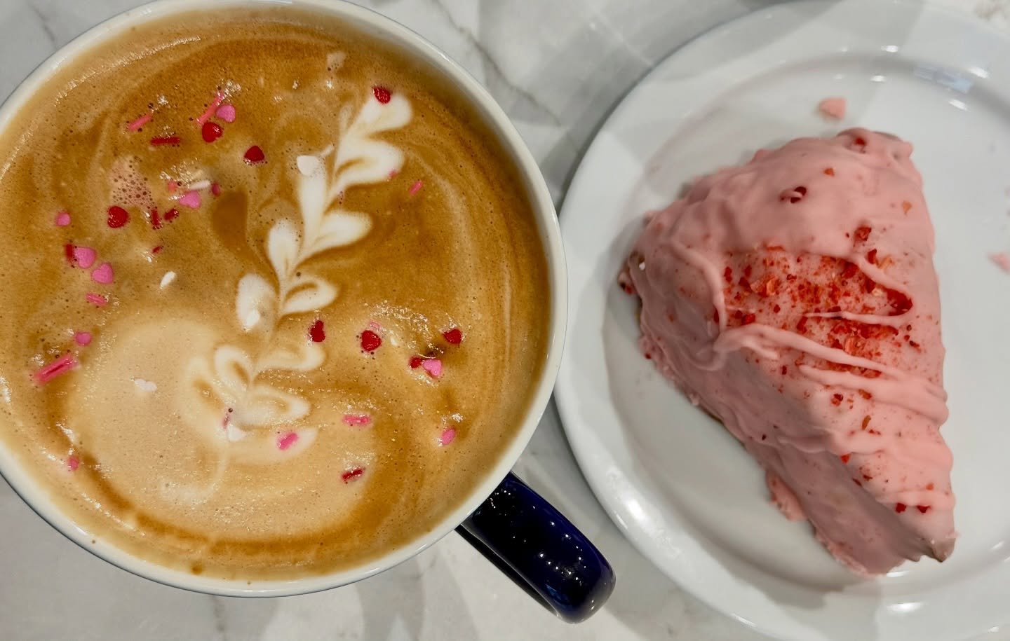 The Pink Pony Club Latte with a @candyandcrust Strawberry Sourdough Scone 🍓💓🌸💕