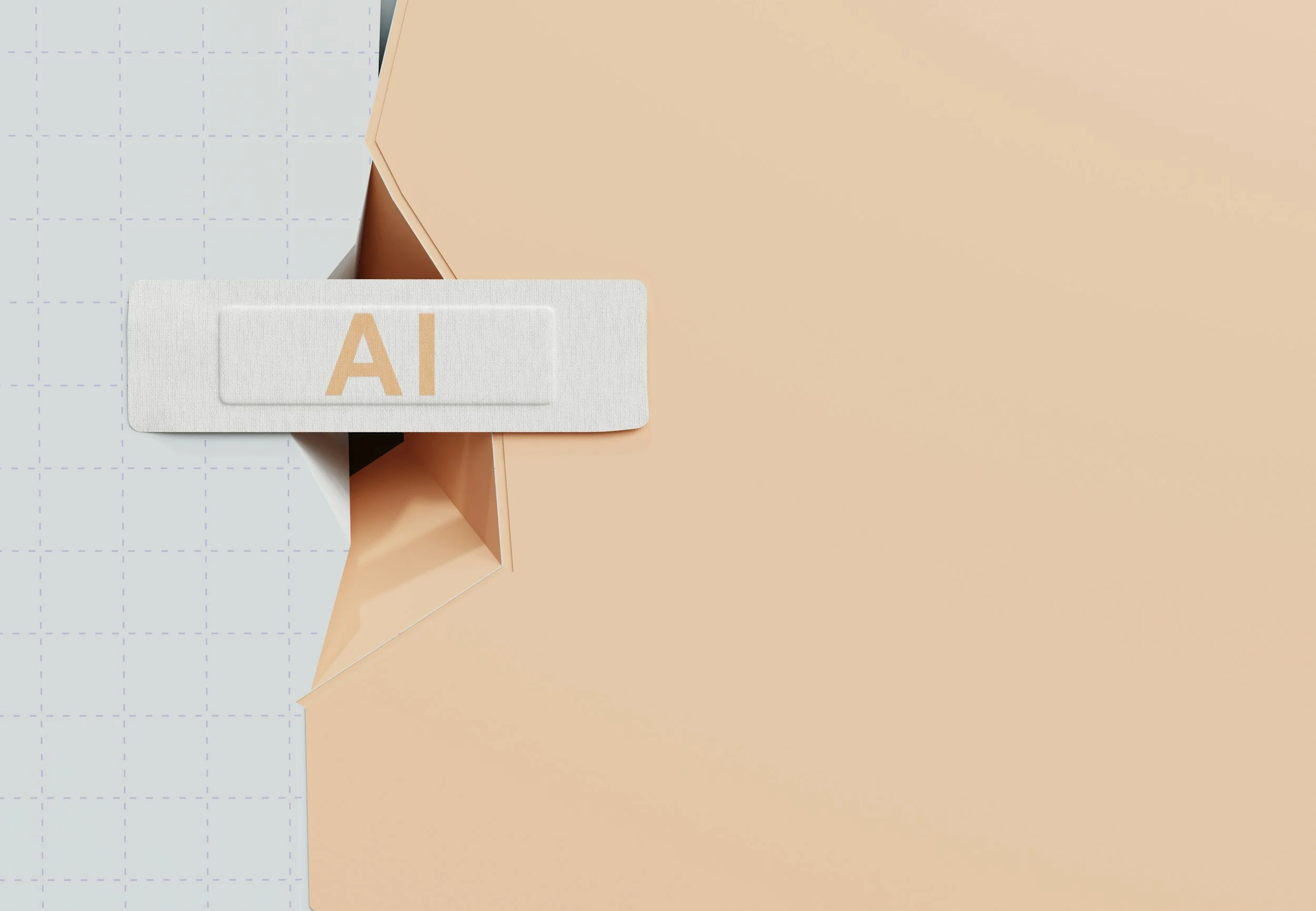 Image of a crack in the foundation with a band-aid overtop that says 'AI' reminding business owners that AI can hand you information. It can't build you a plan.