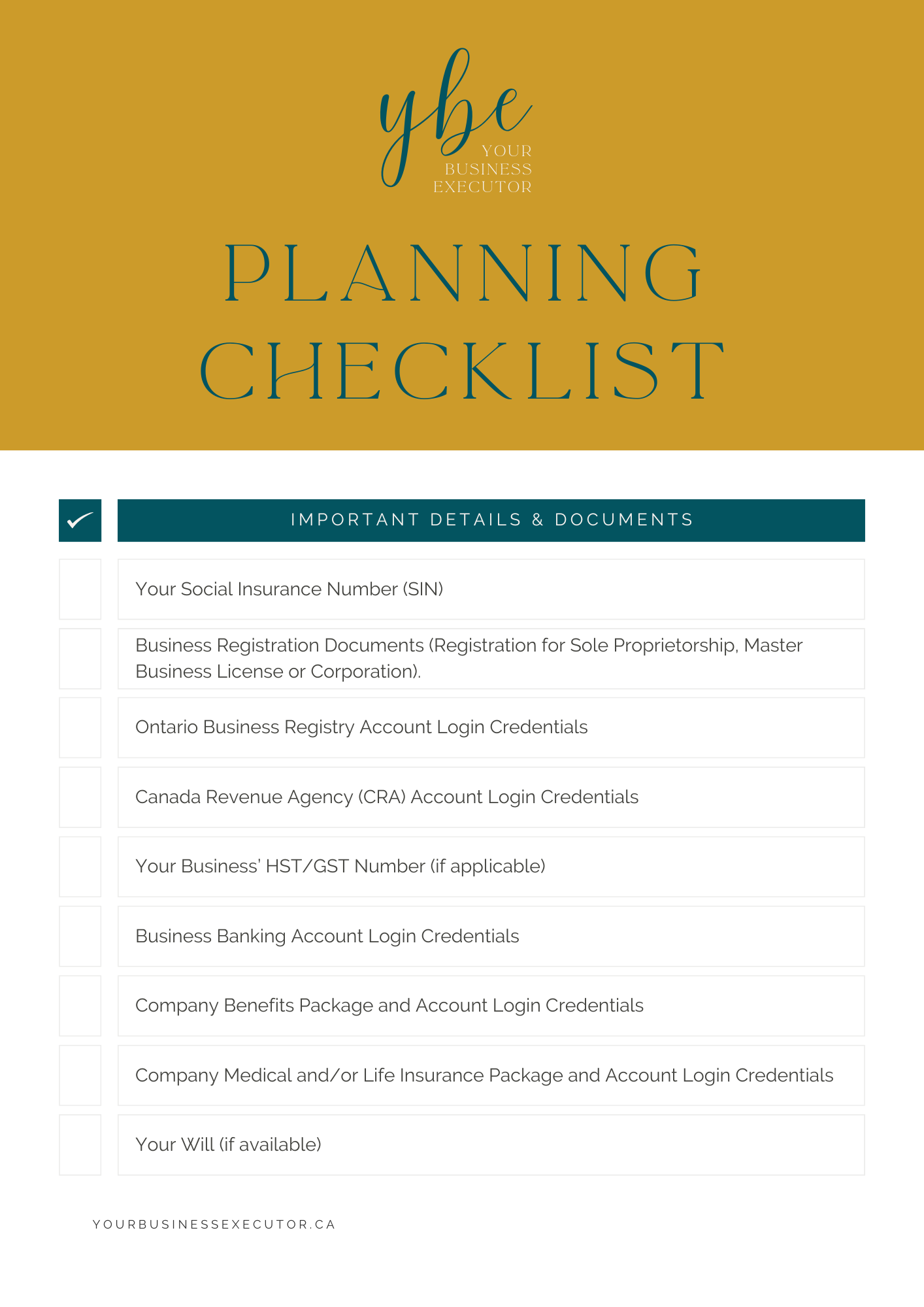 Your Business Executor Planning Checklist