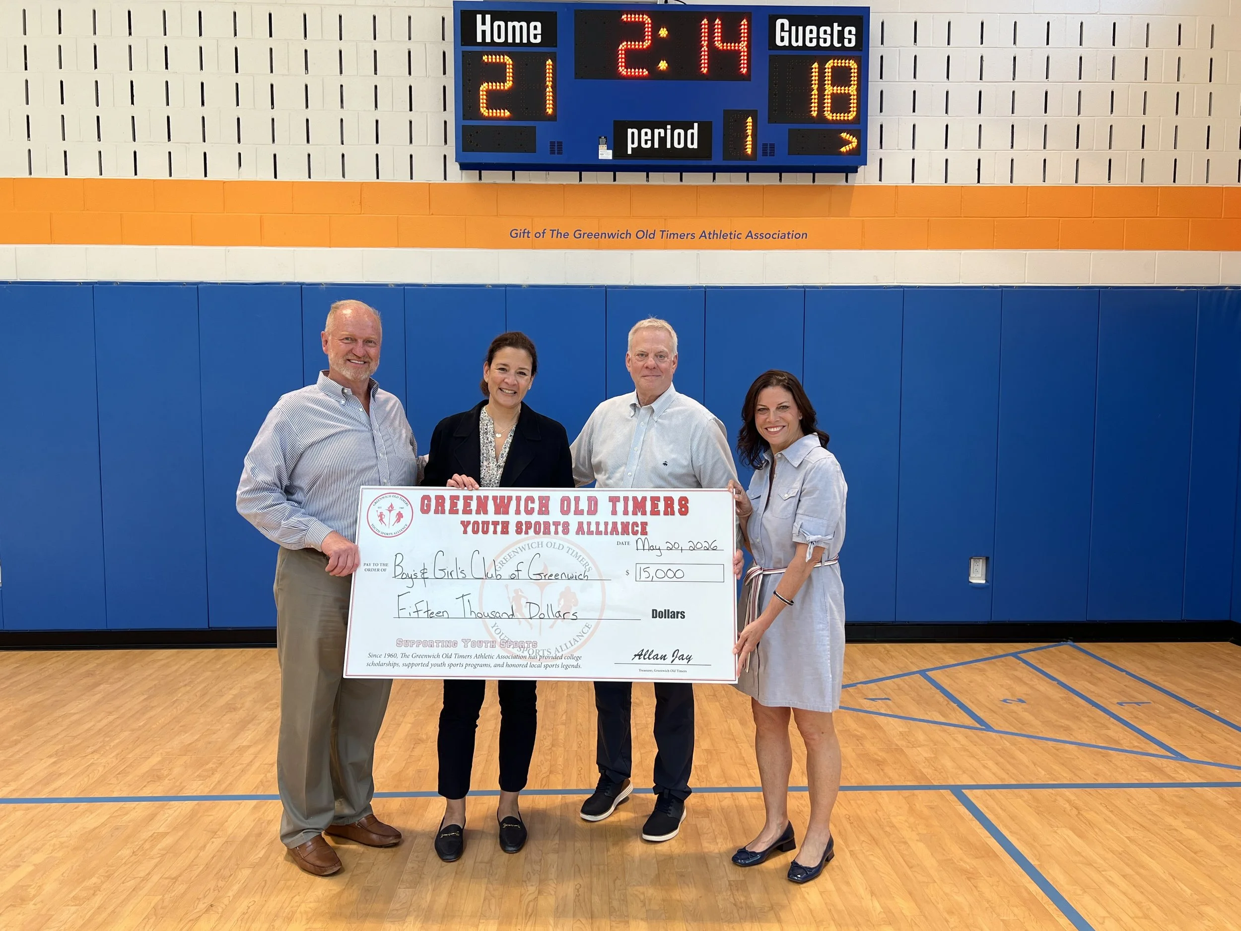 Greenwich Old Timers Youth Sports Alliance Donates $15,000 for New Scoreboard at Boys &amp; Girls Club of Greenwich
