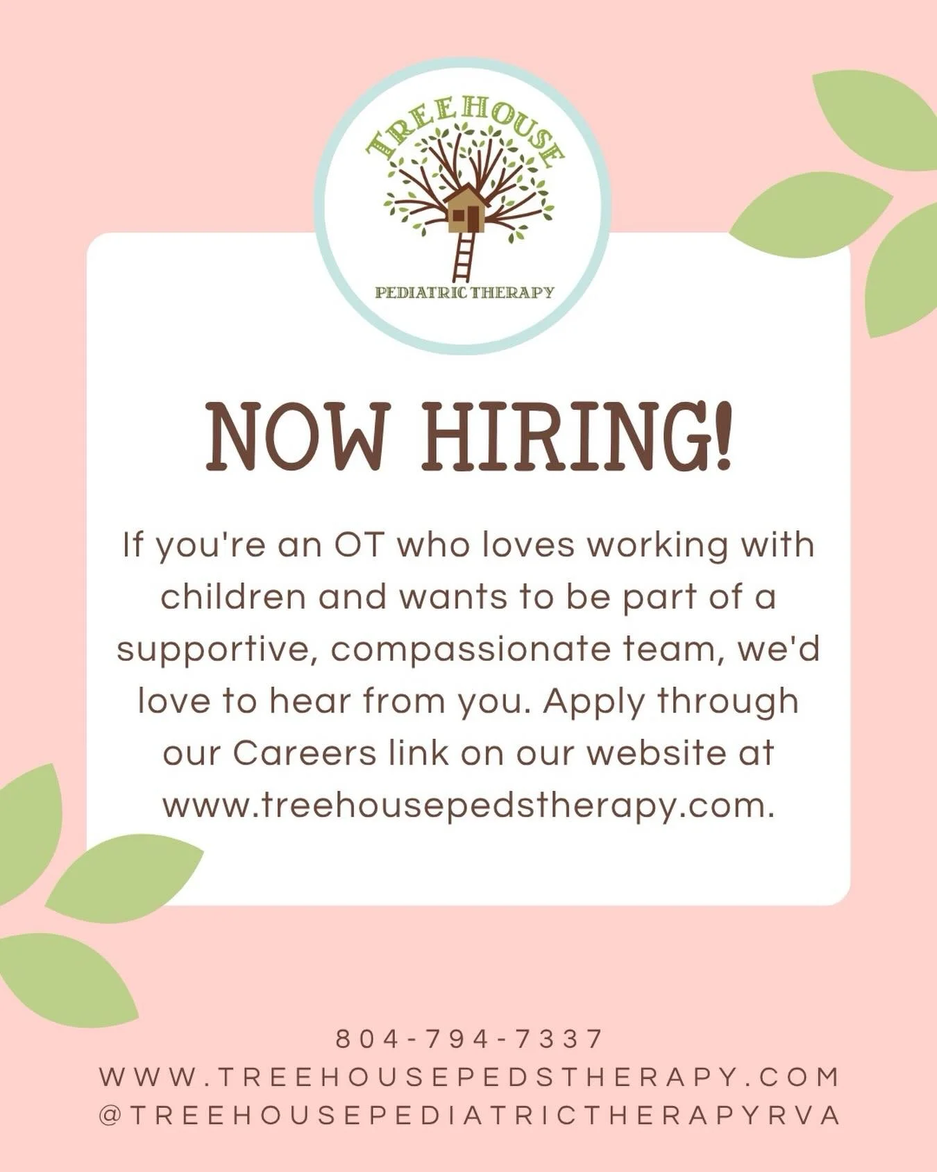 Do you believe that play is powerful?

So do we.

We&rsquo;re searching for an Occupational Therapist who is passionate about helping children gain confidence, develop new skills, and reach meaningful goals through engaging, child-centered therapy.


