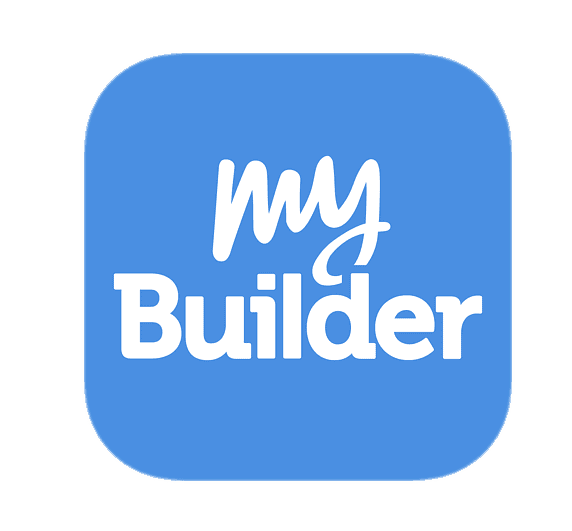 Logos of 'my Builder' app with a blue background and white text.
