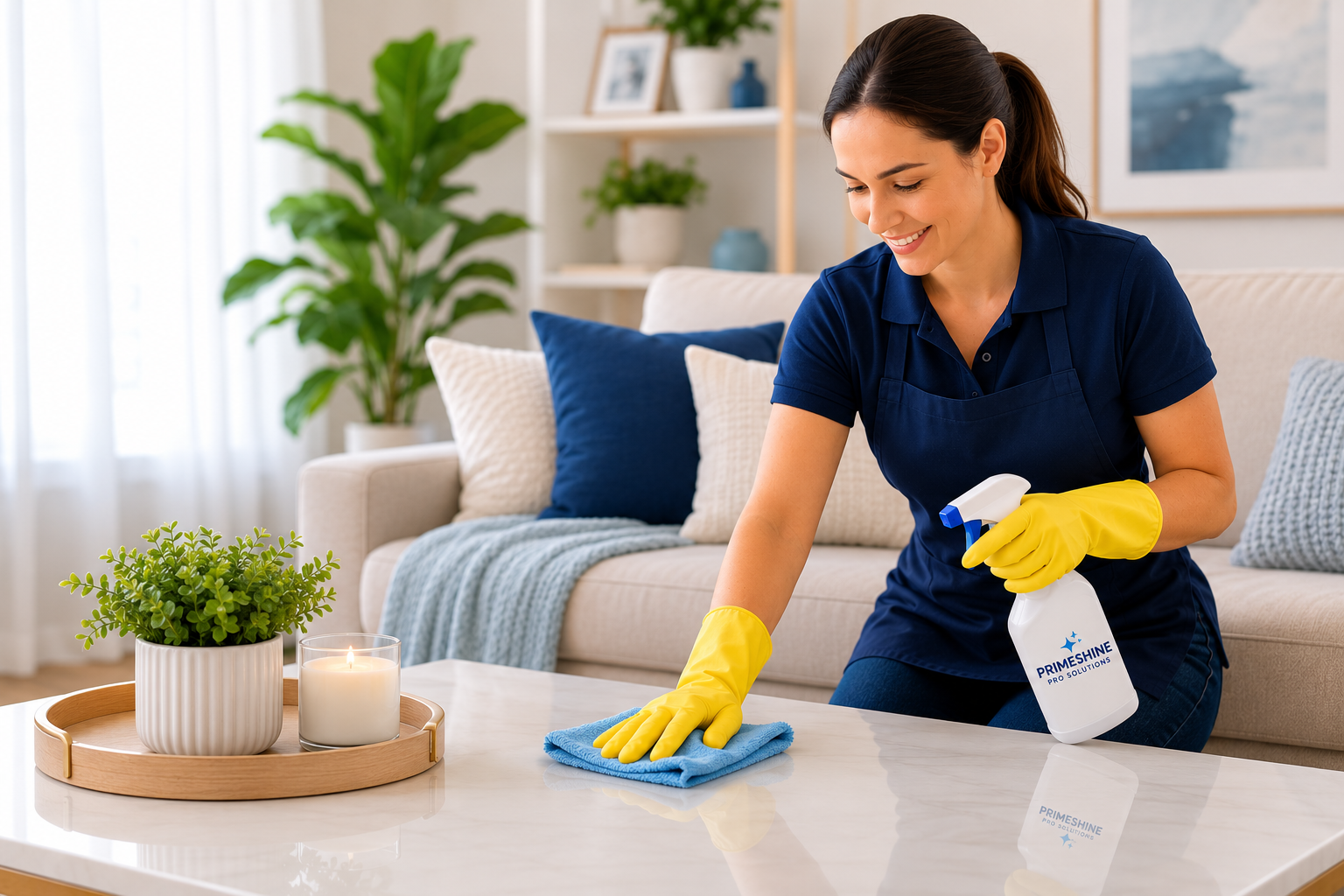 woman cleaning a table