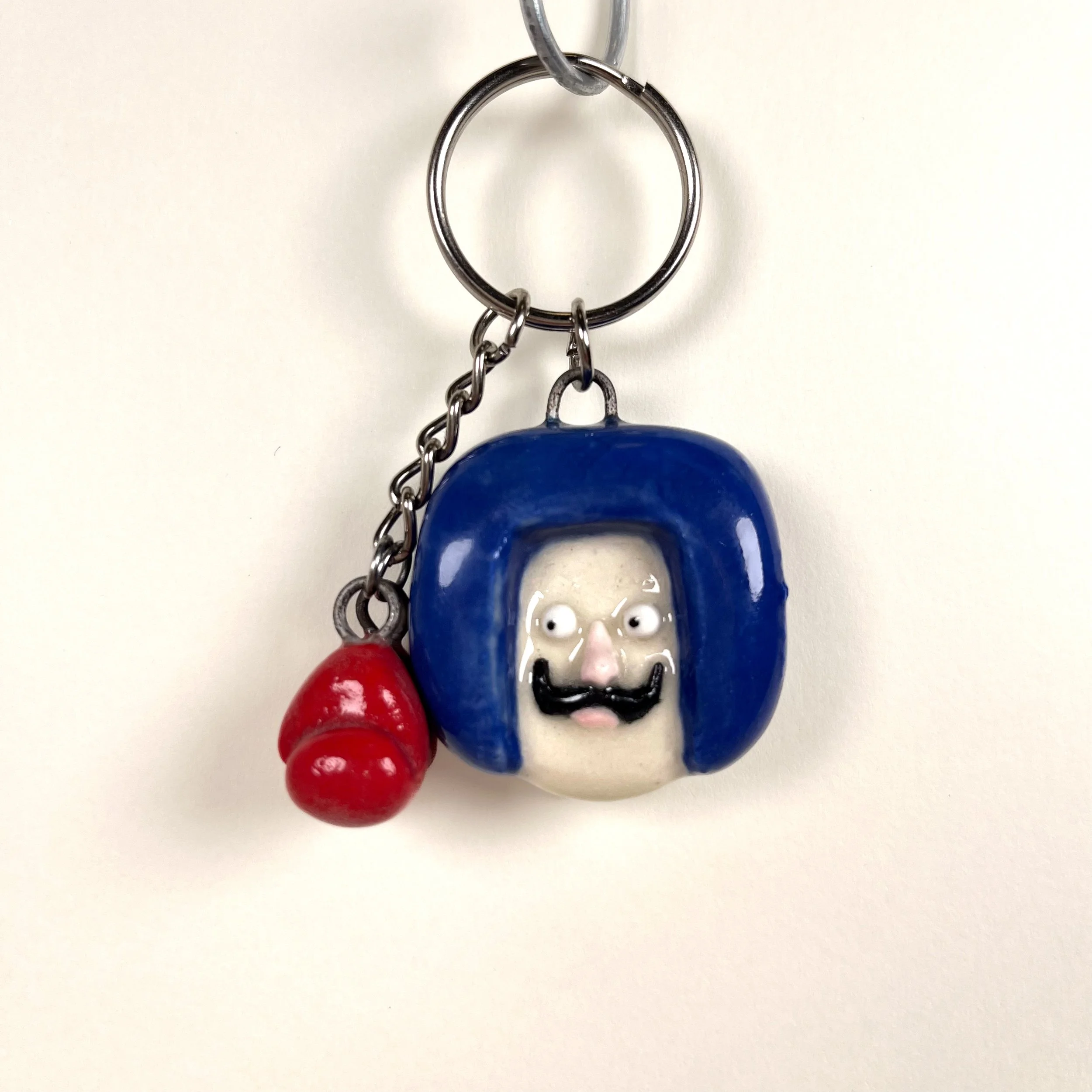Blue Mustache Boxer Keychain