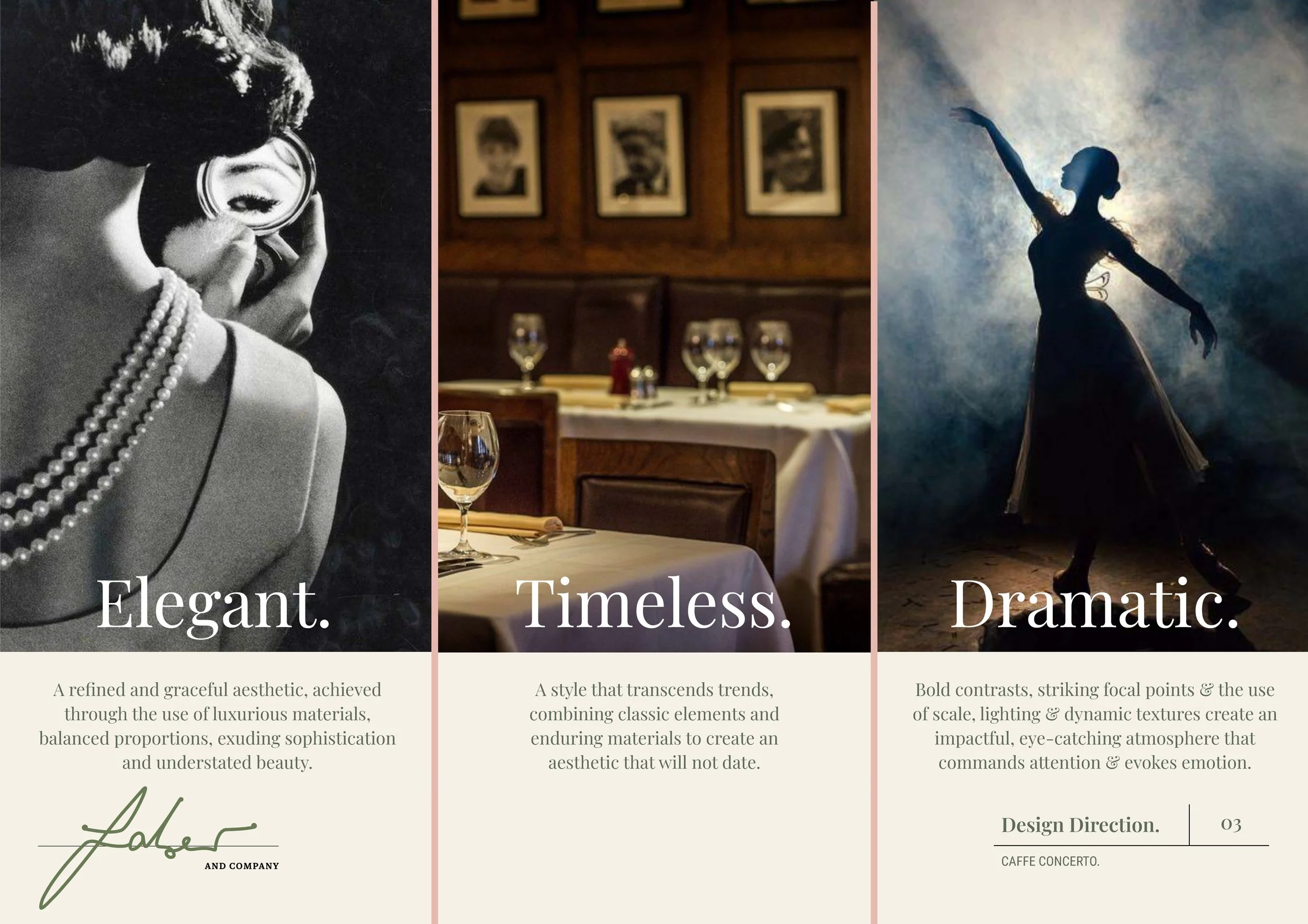 The Interior design concept for Caffe Concerto,  Elegant, Timeless, Dramatic