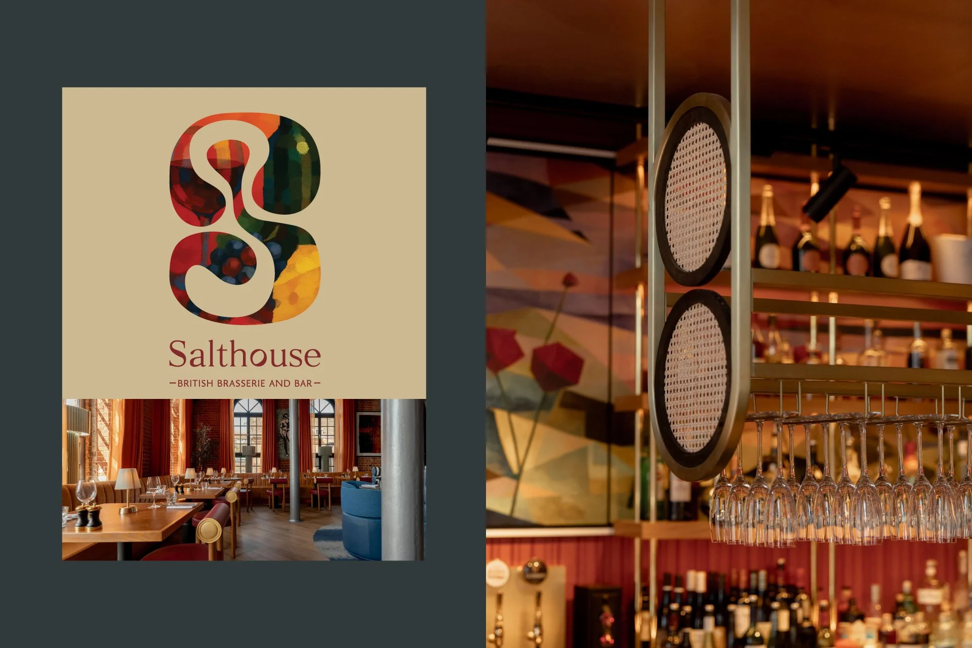  Salthouse restaurant brand identity combining logo design, art-led graphics and interior design for the British brasserie and bar 