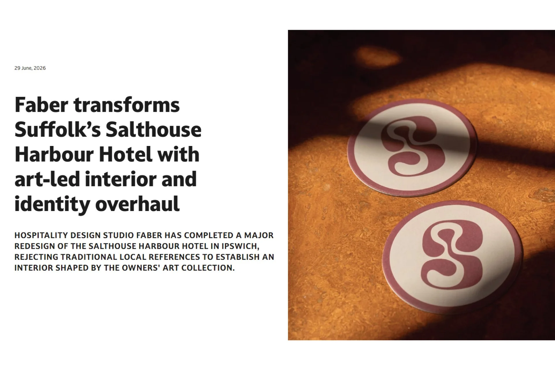 Design Week Features Faber's Transformation of Salthouse Harbour Hotel