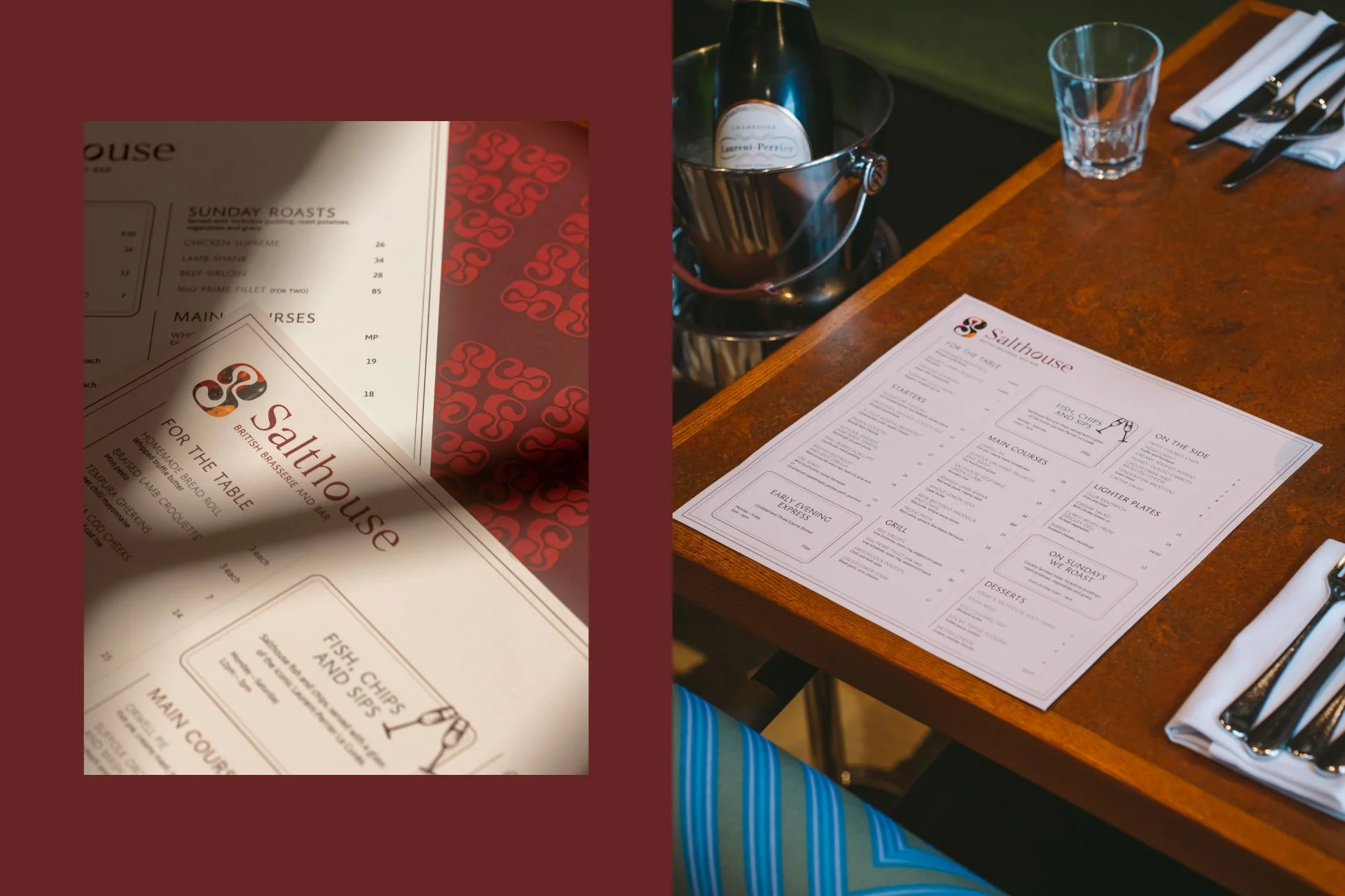  Restaurant menu design for Salthouse as part of the new hospitality brand identity created by Faber and Company 
