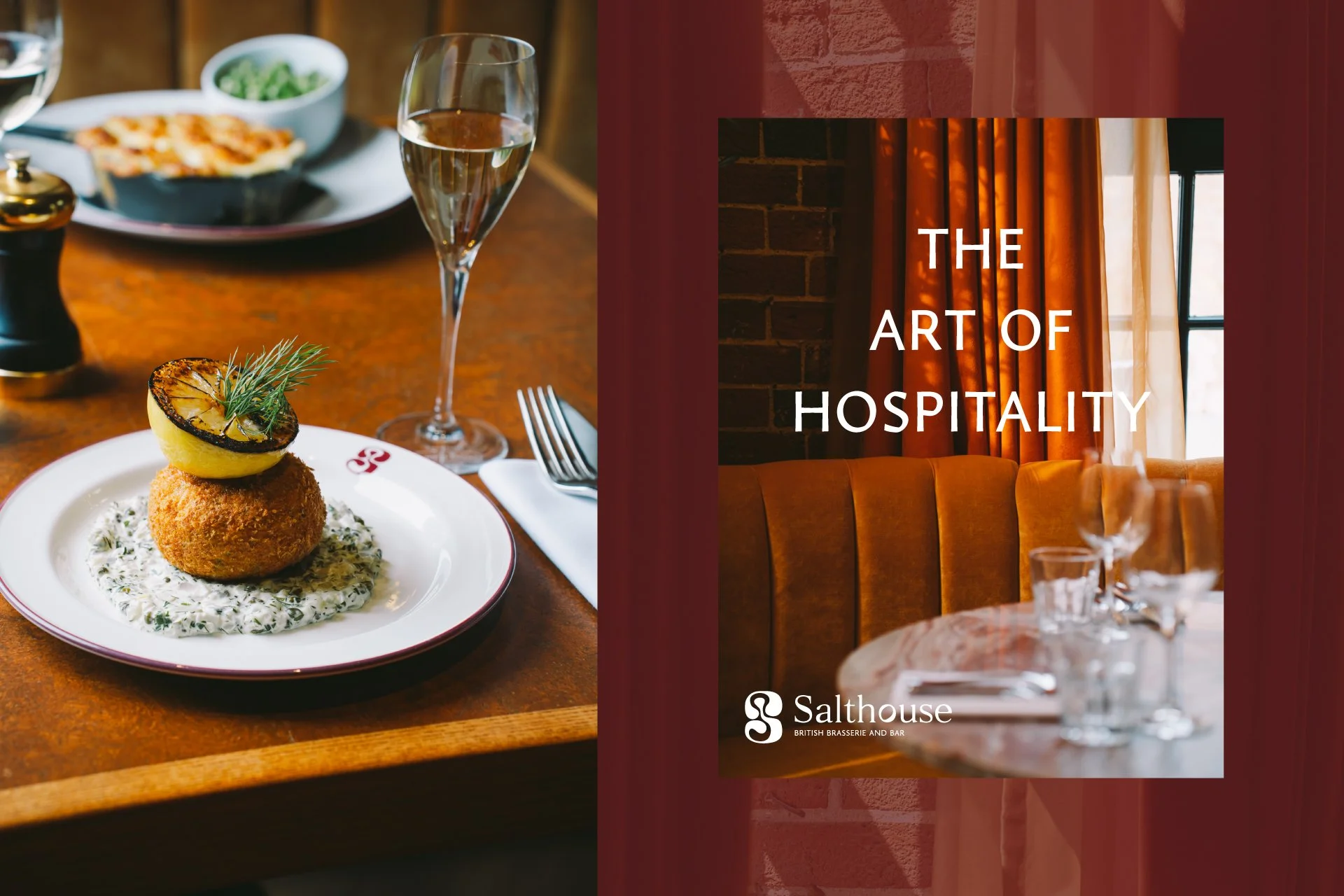   Salthouse restaurant brand design applied across food presentation, graphic design and The Art of Hospitality campaign  