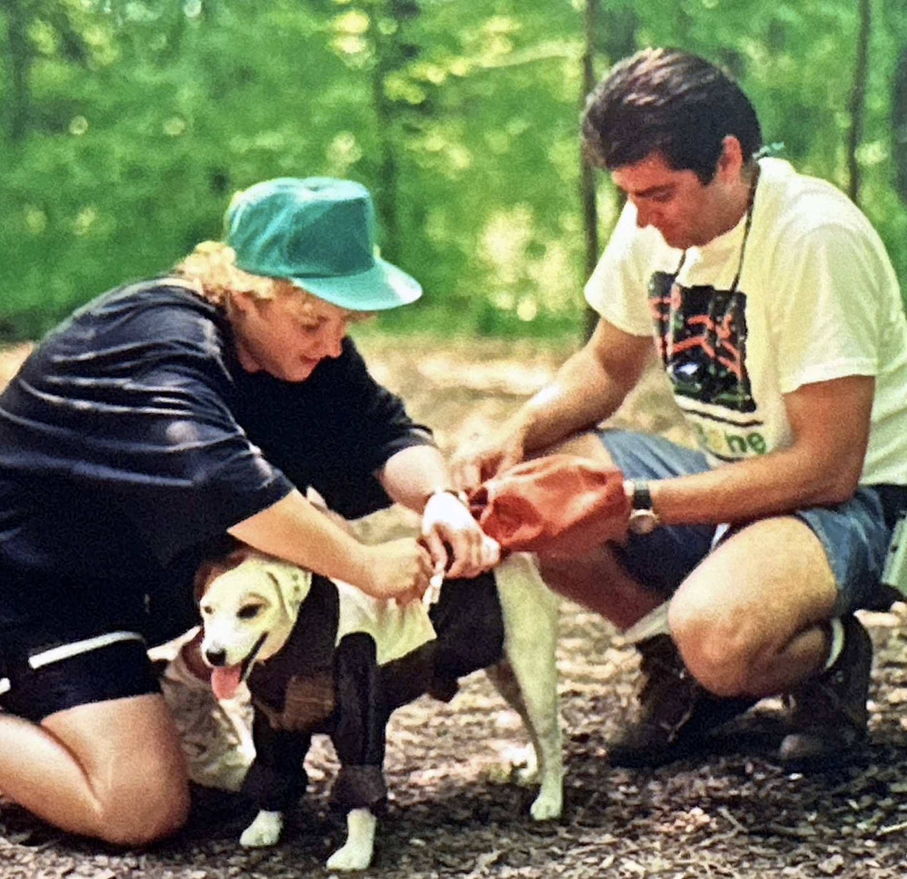 Wardrobe supervisor Shauni and Soccer trainer Brian getting him dressed for the next scene
