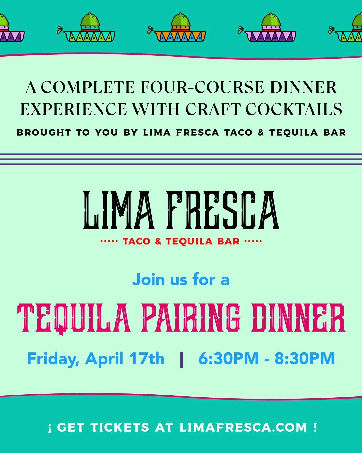 🌸 🍹 Celebrate Spring with a special tequila pairing dinner! A four-course dinner experience paired with Craft Cocktails. Swipe to See the Menu!

📲 Reserve your seats now at LimaFresca.com

🗓️ FRIDAY, APRIL 17th

⏰ 6:30PM - 8:30PM