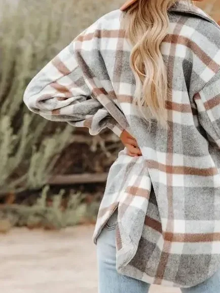 Women's Plaid Button Flannel Shirt Jacket