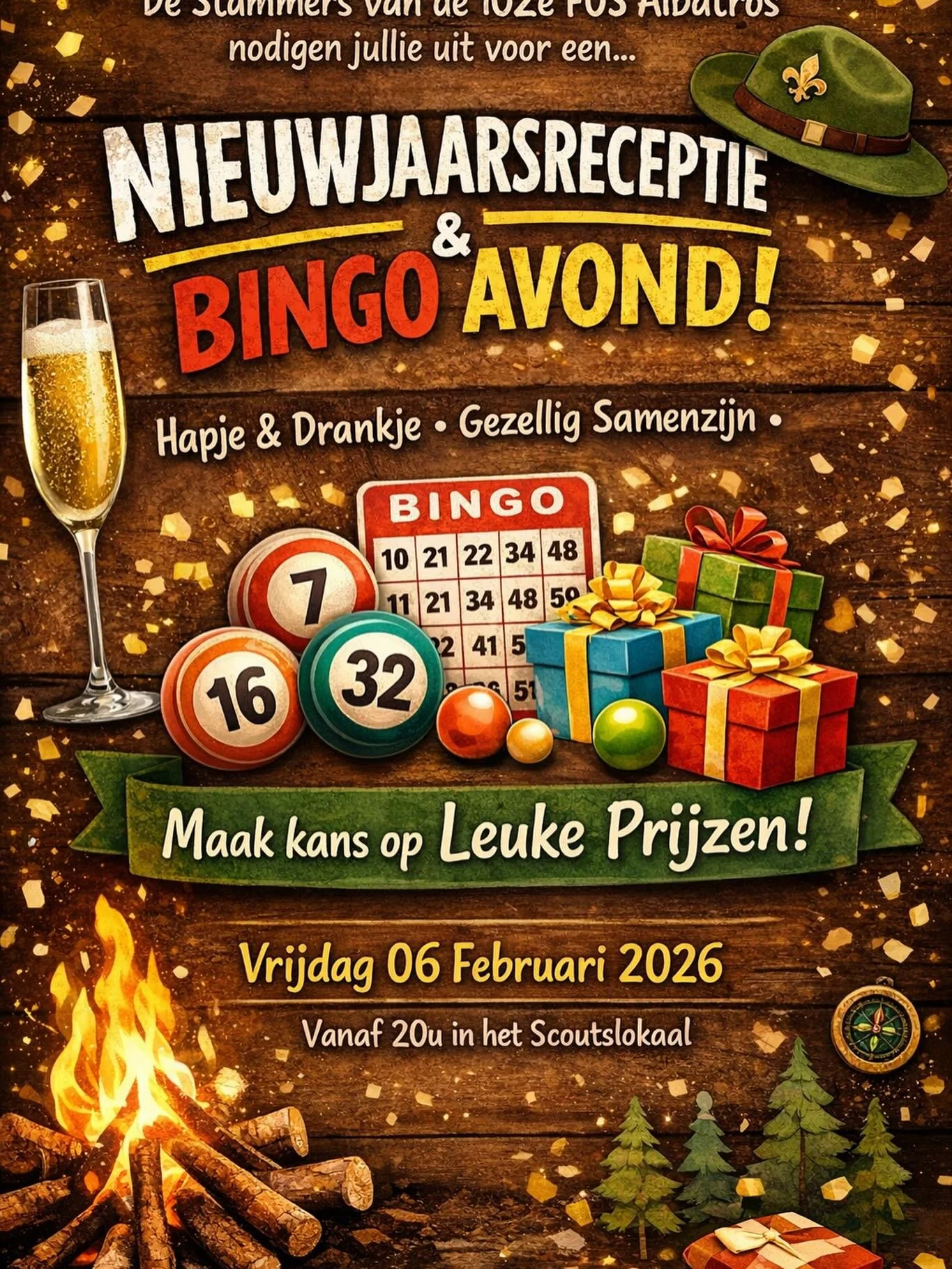 Deze activiteit is voor stammers van 102e FOS De Albatros. Inschrijven is vereist. Stuur ons een berichtje als je graag lid wordt van de whatsappgroep. 🍾