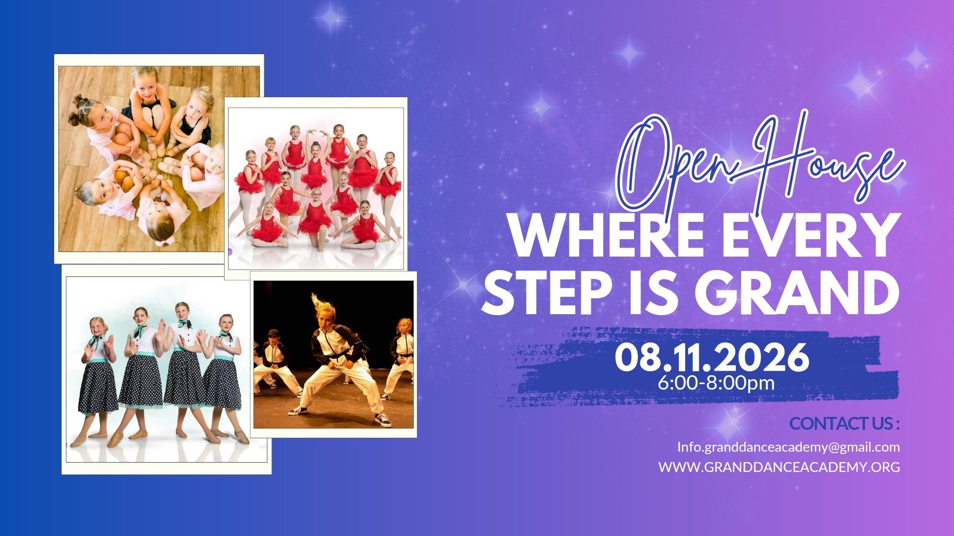 Save the Date 📅 

Stop by GDAs open house to meet the instructors, get sized for shoes, check out the studio and enter our giveaway!

 #dance #granddanceacademy #dancestudio #youthclasses