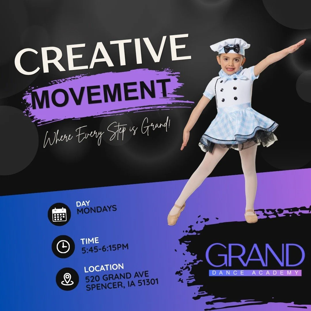 Ready to turn that living room dance party in real skills? 💃

Our Creative Movement 4 class introduces ages 3-5 to the joy of Dance, rhythm and coordination while teaching essential classroom skills like taking turns and listening to instructions.  