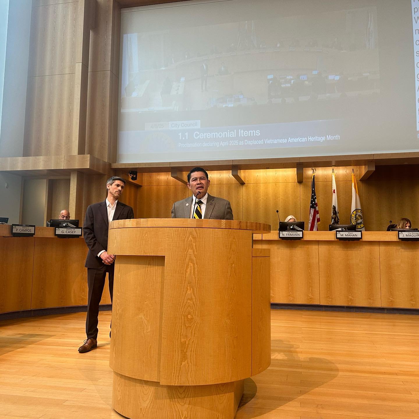 Today during the City Council meeting, I was verbally attacked by Hanh-Giao Nguyen, a council staff member, while delivering a proclamation honoring displaced Vietnamese Americans and celebrating our achievements in our new city and country.
I spok