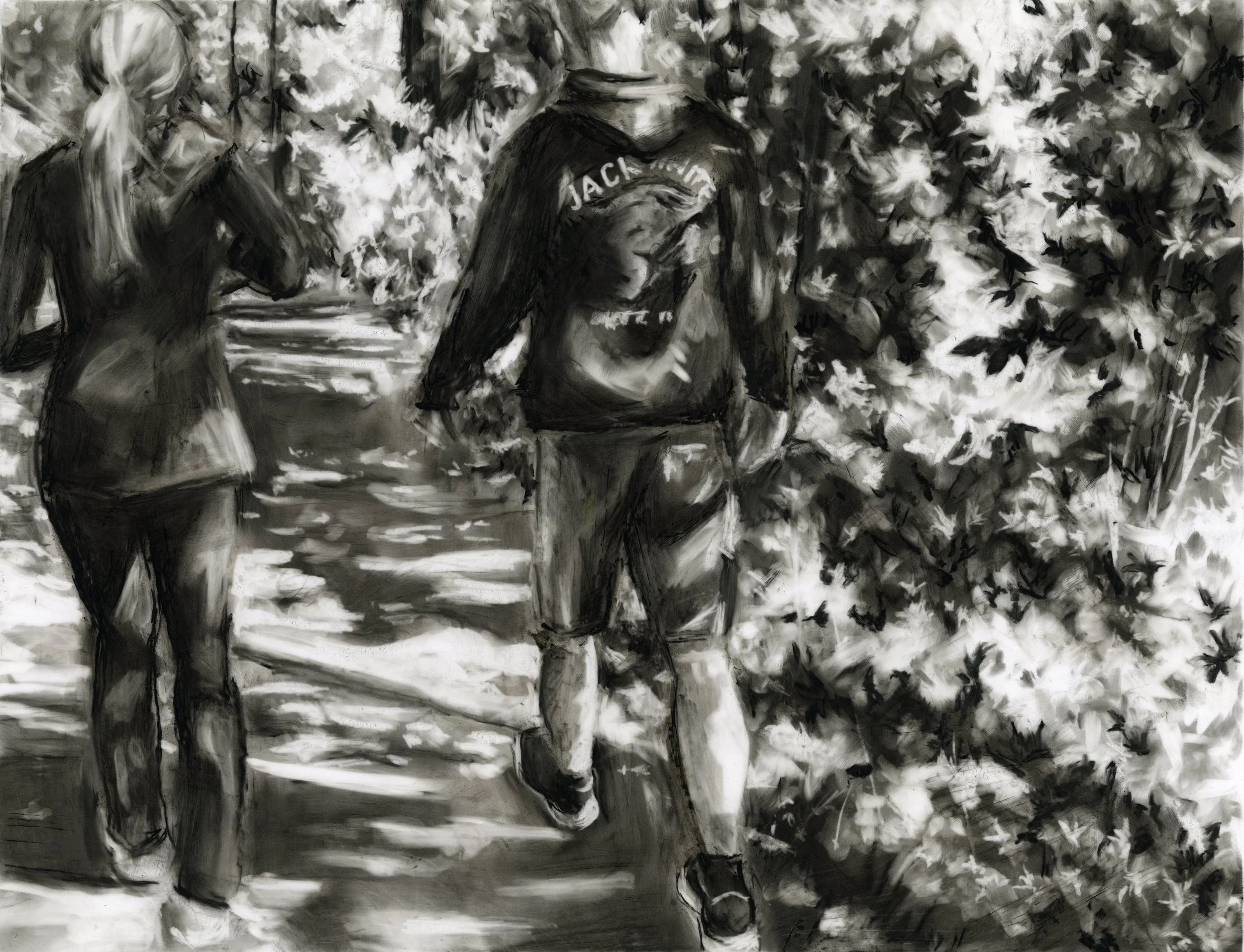 Sunlight on the Parkway / conte on duralar / 11" x 14"