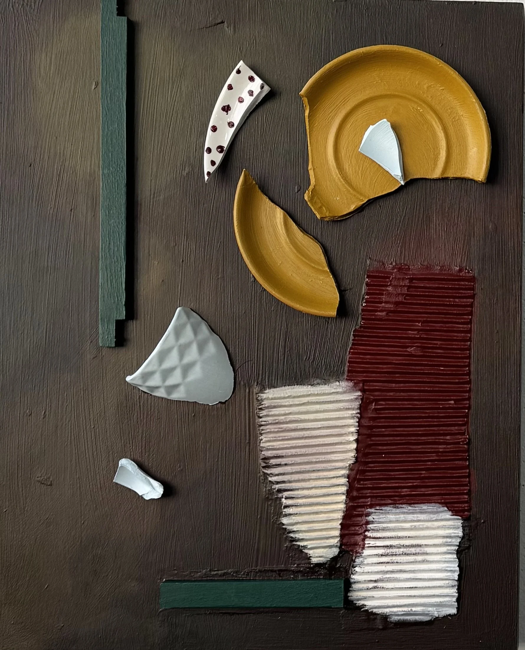 Untitled, 2026
Medium: acrylic and ceramic on wood panel
Size: 20”x16”